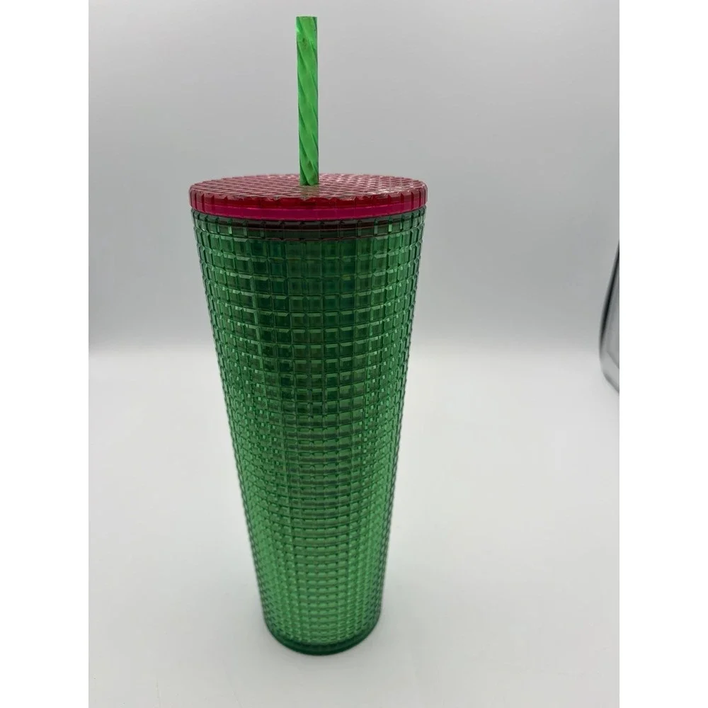 Starbucks Green Textured Cold Cup Tumbler 24 oz Reusable w/ Straw